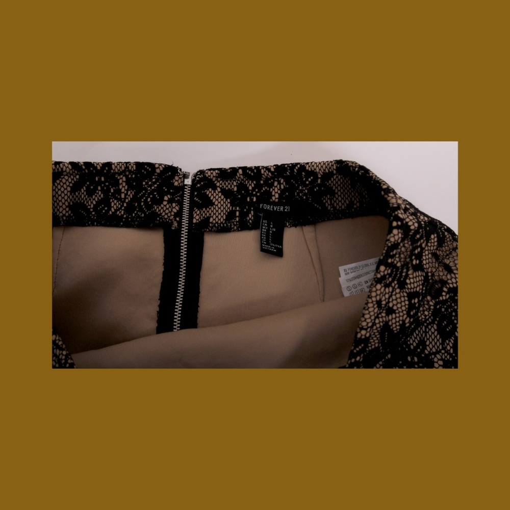 Tan Skirt with a Black Floral Lace Overlay - Picture 3 of 4